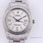 Swiss Quality Iced Out Rolex Oyster Perpetual 41mm Watch Full Diamond Case Silver Dial